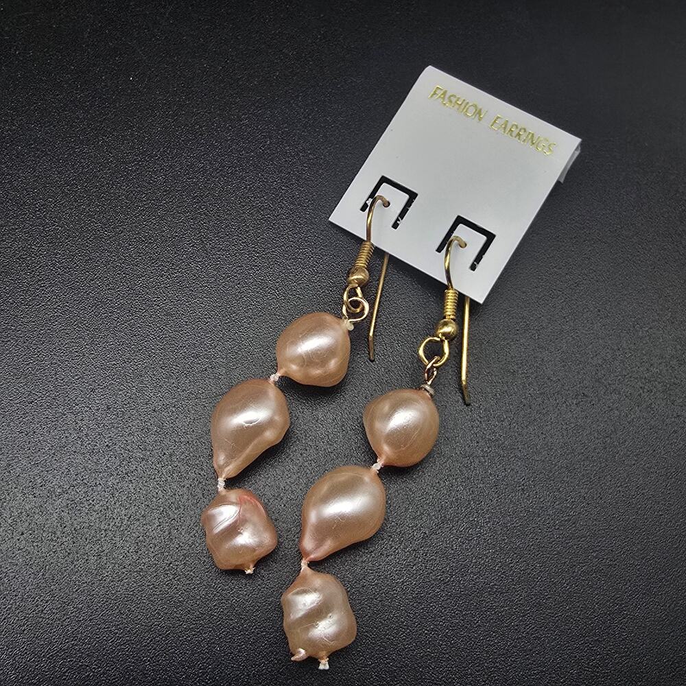 Peach Blue Faux Pearl Beaded Earrings Vintage 1980s NOS Easter Spring Pastel